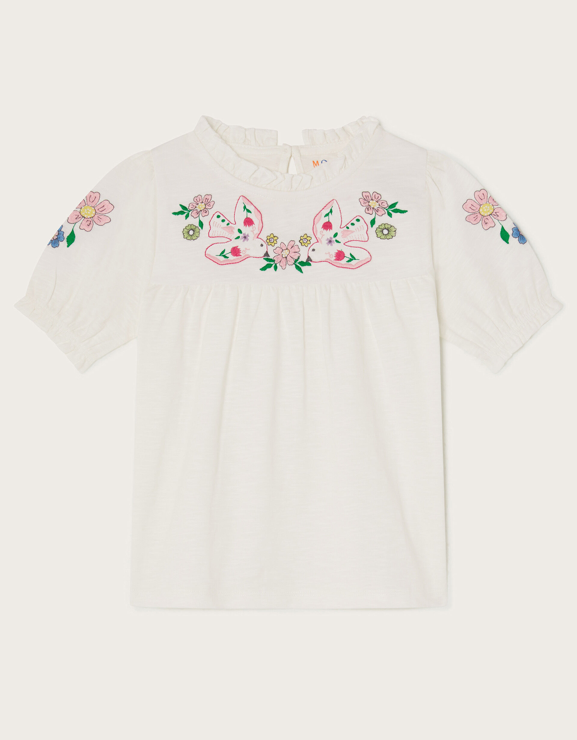 Dove Embroidered Short Sleeve Top Ivory