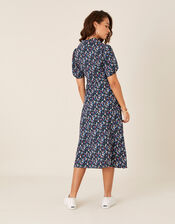 Floral Print Jersey Midi Dress, Black (BLACK), large