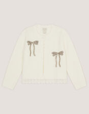 Embellished Bow Cardigan, Ivory (IVORY), large