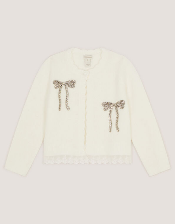 Embellished Bow Cardigan, Ivory (IVORY), large