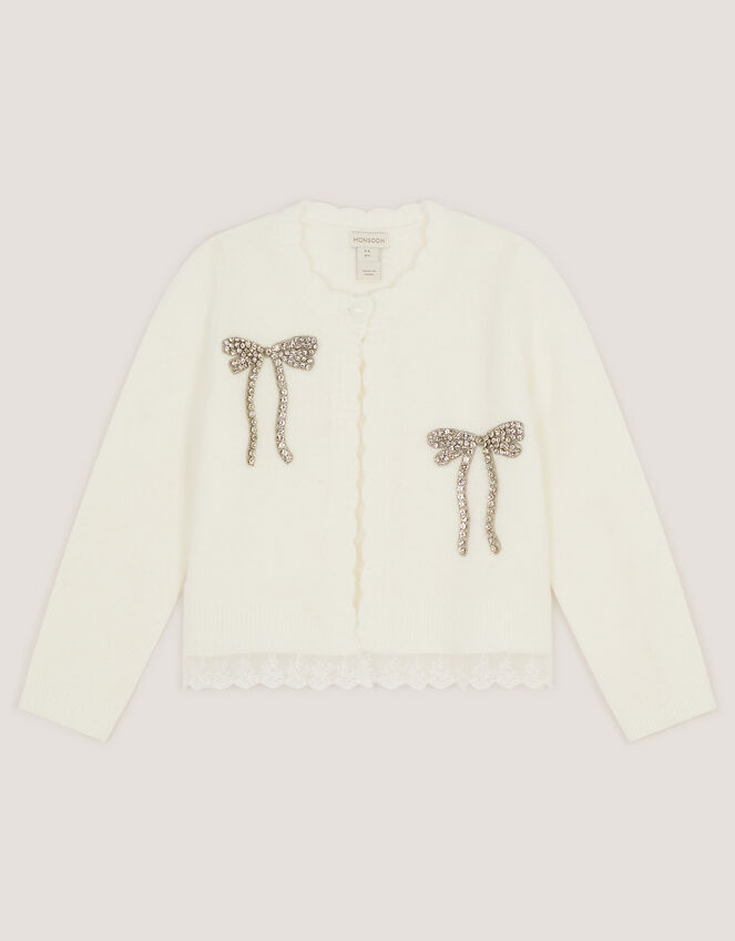 Embellished Bow Cardigan, Ivory (IVORY), large