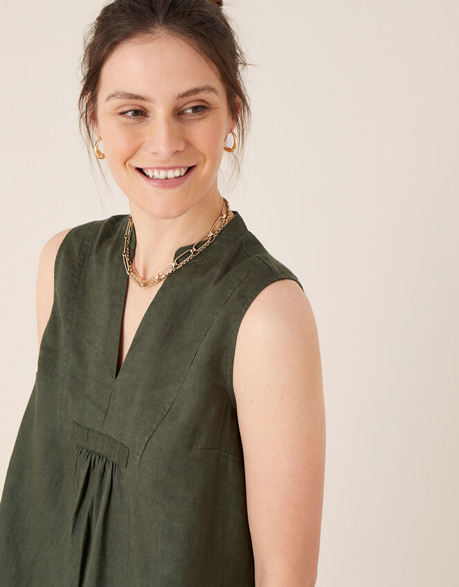 Jasmine Tank Top in Pure Linen, Green (KHAKI), large