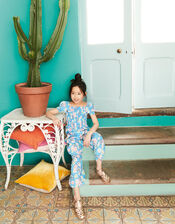 Floral Shirred Jumpsuit, Blue (BLUE), large