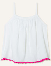 Floral Trim Cami Top, White (WHITE), large