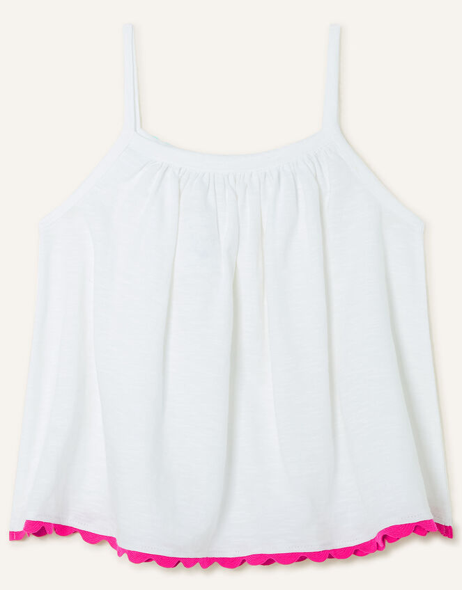 Floral Trim Cami Top, White (WHITE), large