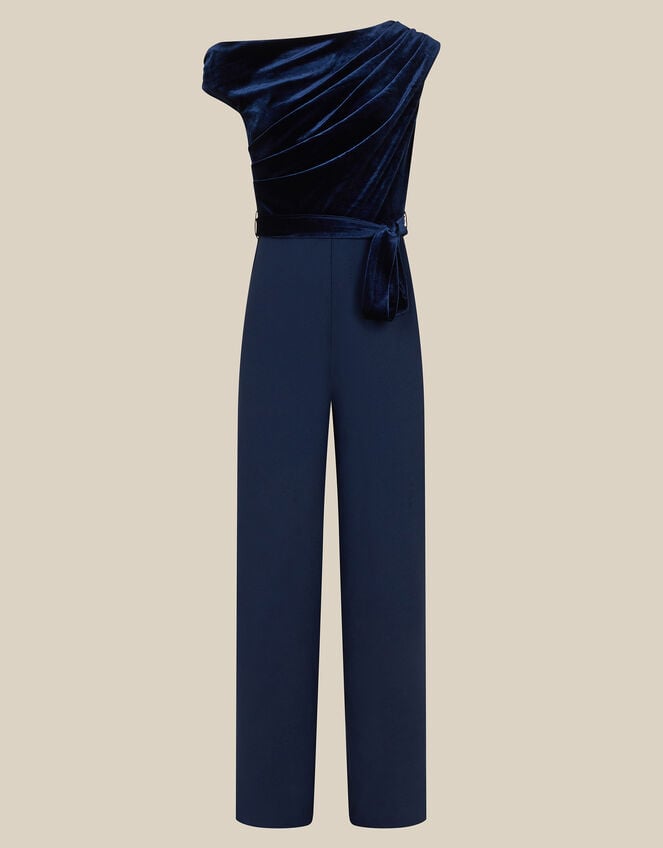 Asymmetrical Velvet Jumpsuit, Blue (NAVY), large