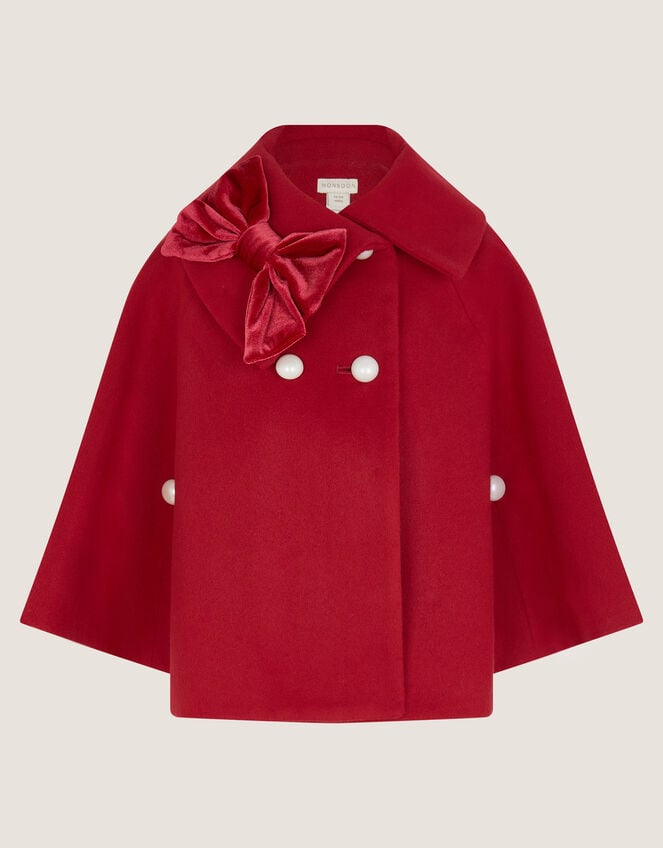 Baby Velvet Bow Cape Coat, Red (RED), large
