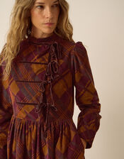 Melinda Check Print Corduroy Midi Dress, Brown (BROWN), large