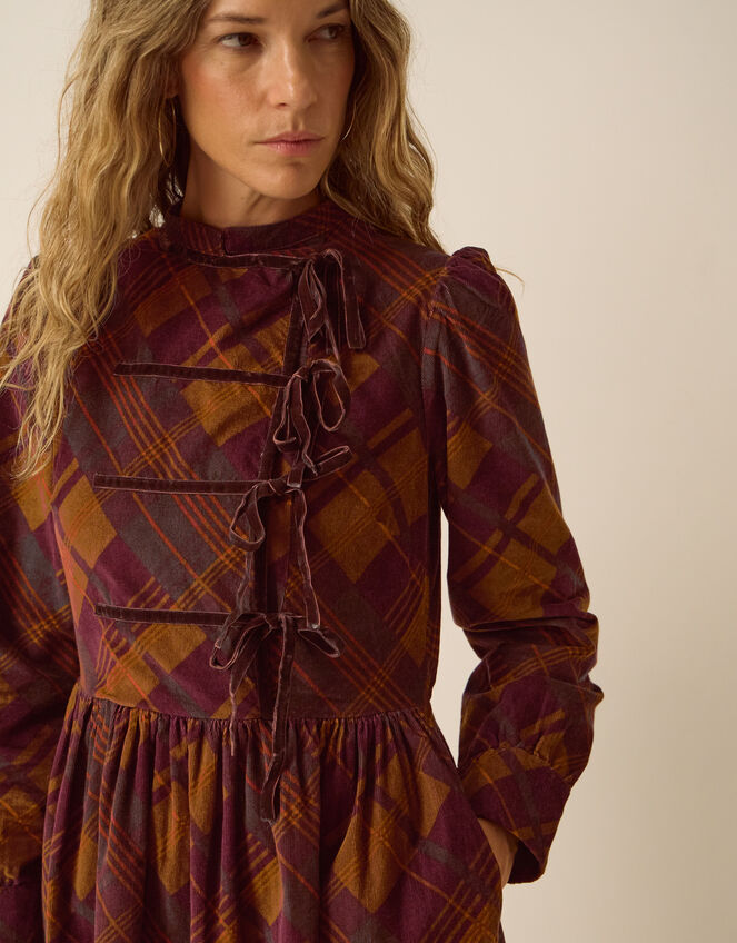 Melinda Check Print Corduroy Midi Dress, Brown (BROWN), large