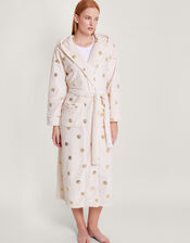 Spot Foil Hooded Dressing Gown, Ivory (IVORY), large