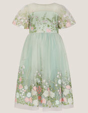 Dalia Floral Embroidered Party Dress, Green (SAGE), large