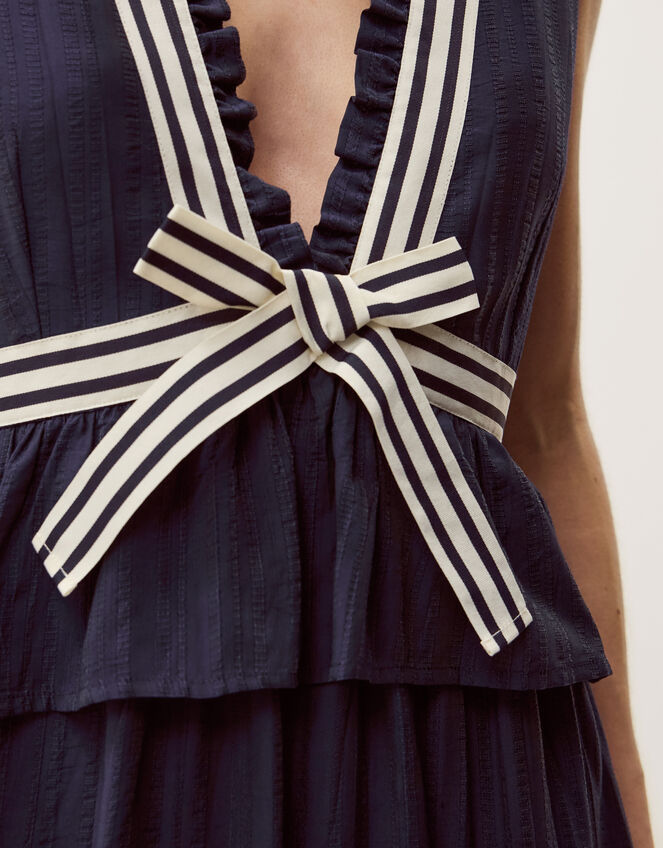 Cece V-Neck Stripe Bow Midi Dress Blue