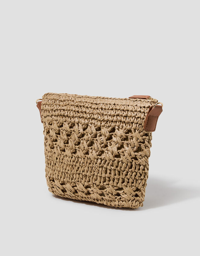 Amber Raffia Crochet Cross-Body Bag, , large