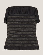 Heidi Smocked Ruffle Bandeau Top, Black (BLACK), large