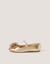 Rhinestone Flower Mary Jane Ballet Flats, Gold (GOLD), large