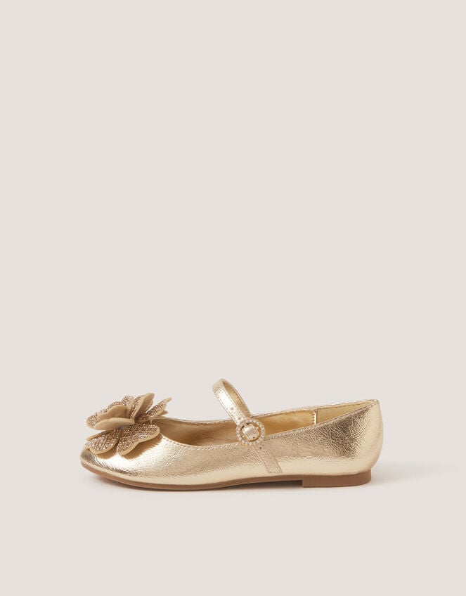 Rhinestone Flower Mary Jane Ballet Flats, Gold (GOLD), large