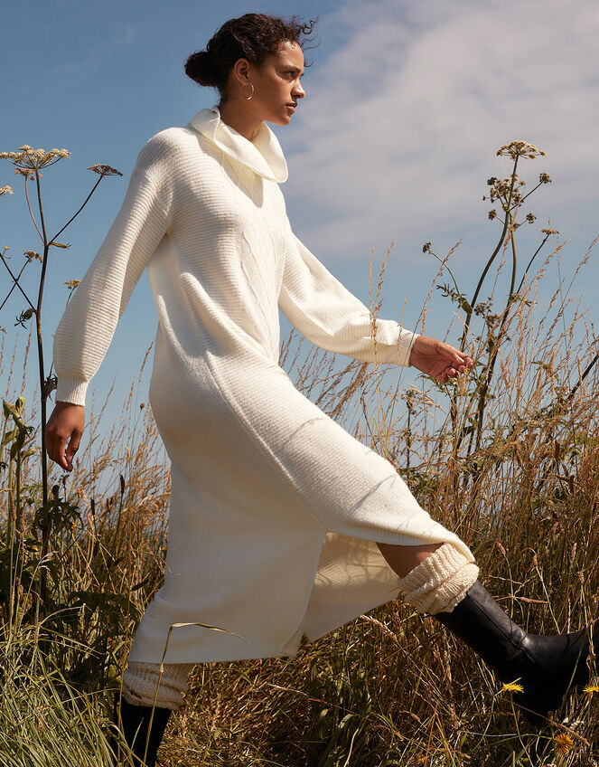 Longline Cable Knit Dress, Cream (CREAM), large