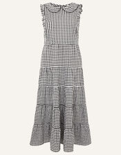 Collared Gingham Dress in Organic Cotton , Black (BLACK), large