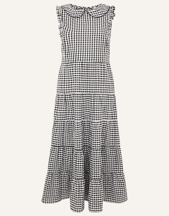 Collared Gingham Dress in Organic Cotton , Black (BLACK), large