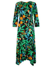 Leaf Print Hanky Hem Dress with LENZING™ ECOVERO™, Green (GREEN), large