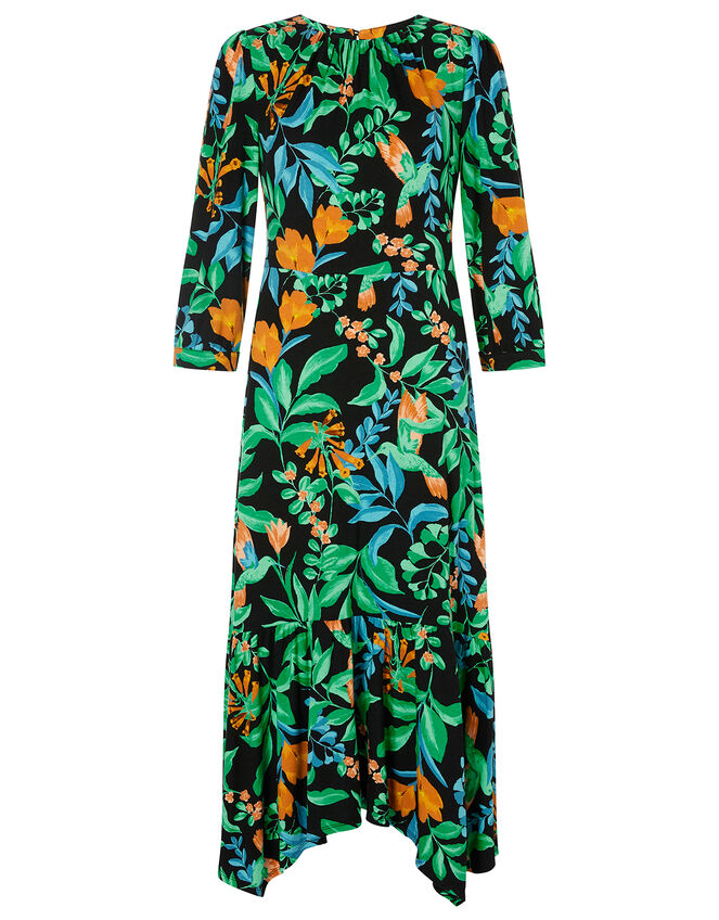 Leaf Print Hanky Hem Dress with LENZING™ ECOVERO™, Green (GREEN), large