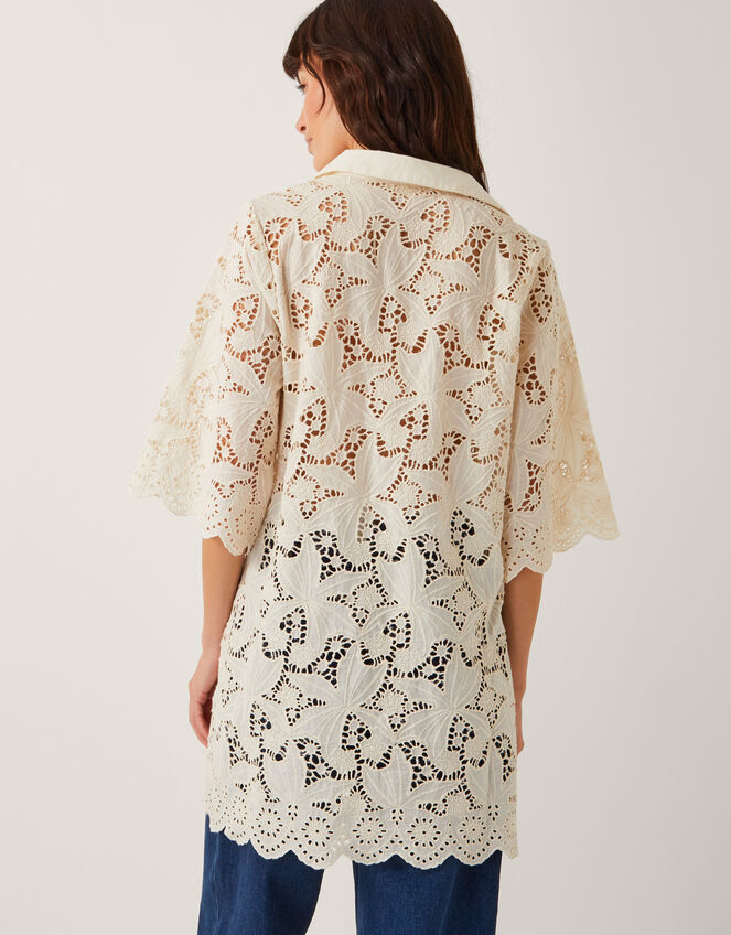 Selena Floral Lace Longline Tunic Top, Ivory (IVORY), large