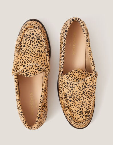 Maya Leather Animal Print Loafers, Brown (BROWN), large