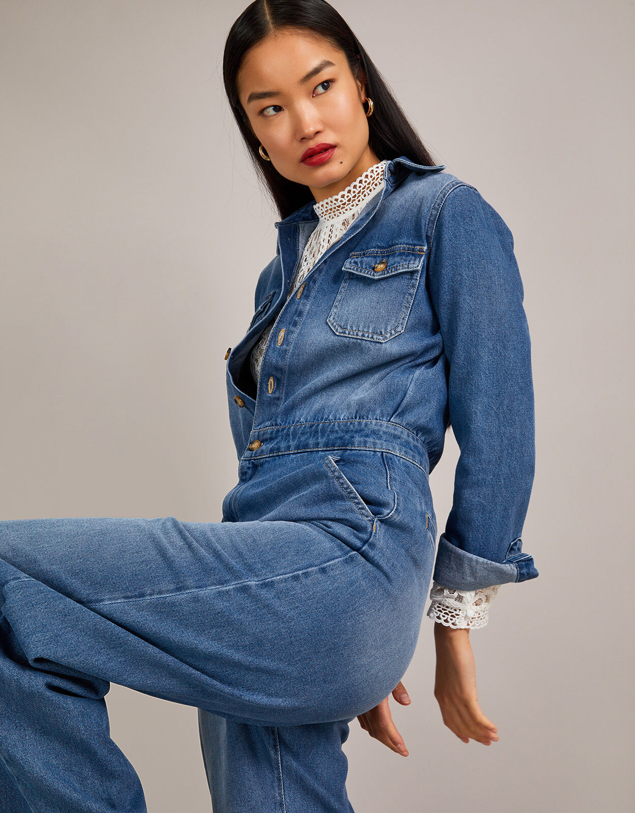 Etta Wide Leg Jumpsuit Blue Jumpsuits Monsoon UK
