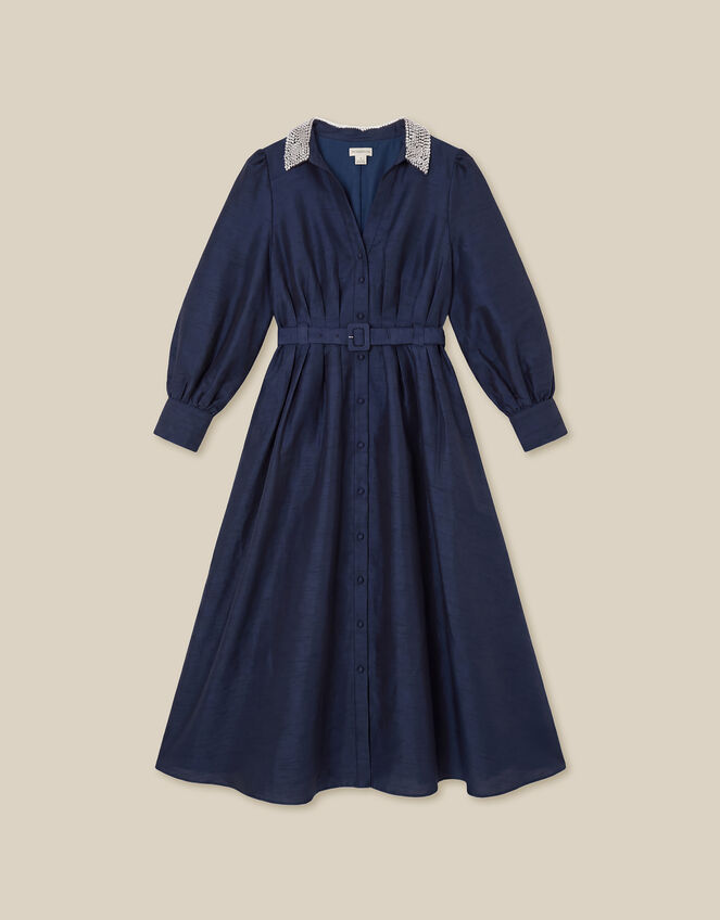 Hallie Embellished Collar Midi Shirt Dress, Blue (NAVY), large