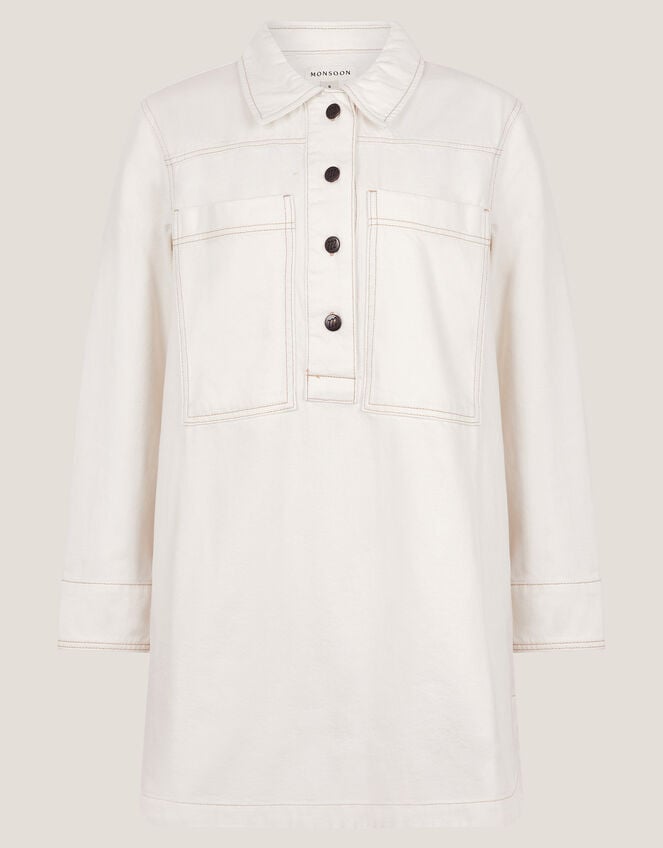 Nara Denim Tunic Shirt Dress, Natural (ECRU), large