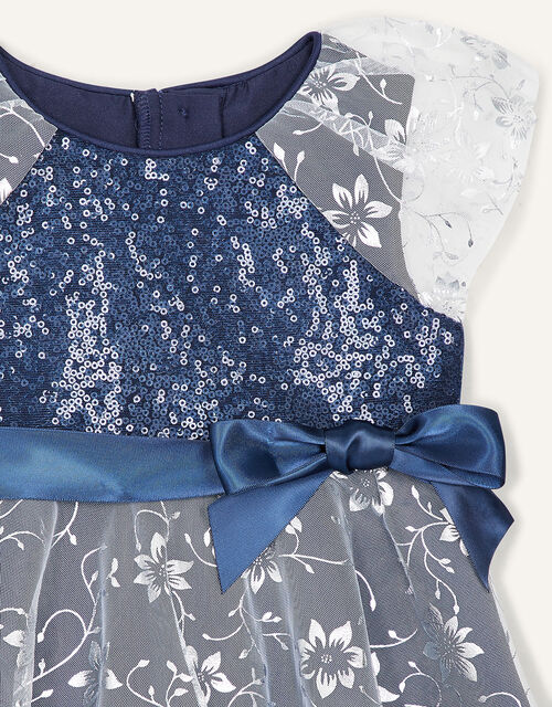 Baby Sanchia Sequin Floral Dress, Blue (NAVY), large