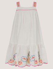 Pineapple Embroidered Scallop Trim Dress, White (WHITE), large