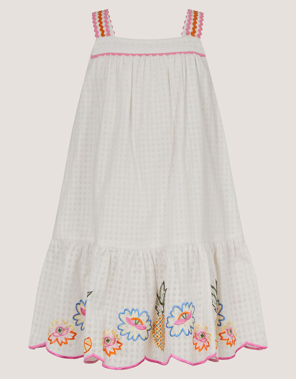 Pineapple Embroidered Scallop Trim Dress, White (WHITE), large