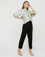 Tina Taffeta Volume Sleeve Blouse, Green (GREEN), large