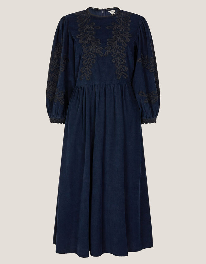 Leona Embroidered Corduroy Midi Dress, Blue (NAVY), large