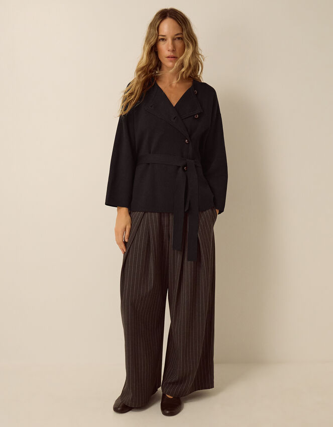 Bess Belted Knit Jacket, Black (BLACK), large
