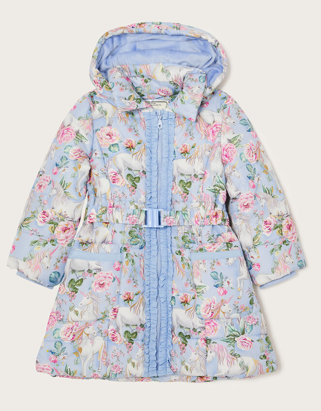 Unicorn Print Padded Coat, Blue (PALE BLUE), large