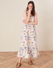 Palm Print Sundress in Linen Blend, Natural (STONE), large