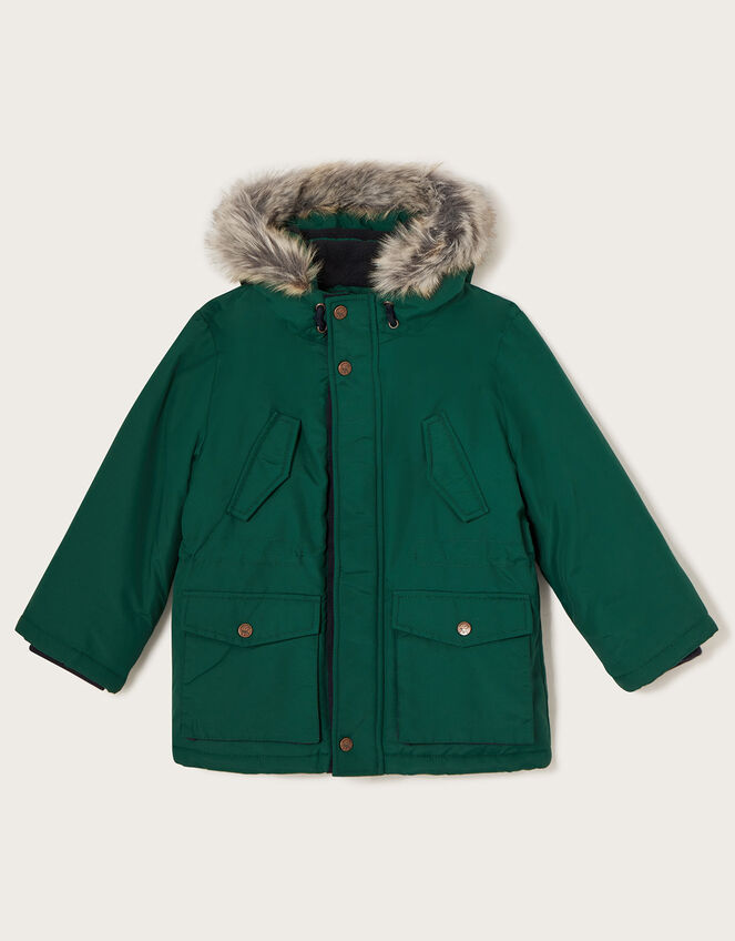 Parka Coat with Faux Fur Hood , Green (GREEN), large