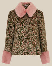 Monsoon x Queens of Archive Camilla Short Faux Fur Leopard Print Coat​, Brown (BROWN), large