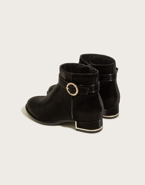 Diamante Buckle Heeled Boots, Black (BLACK), large