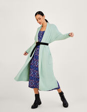 Longline Pocket Cardigan with Recycled Polyester, SEA GREEN, large