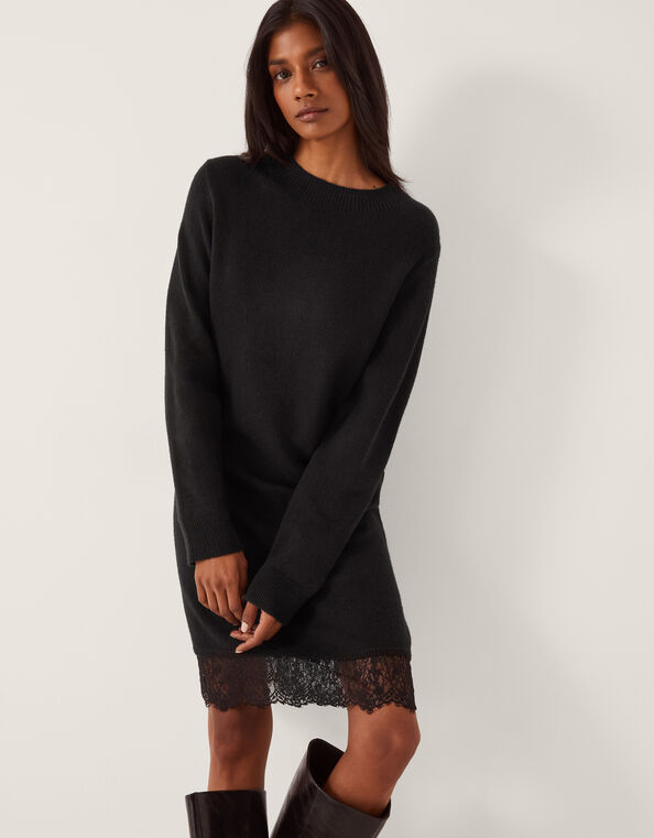 Lou Lace Mini Jumper Dress, Black (BLACK), large