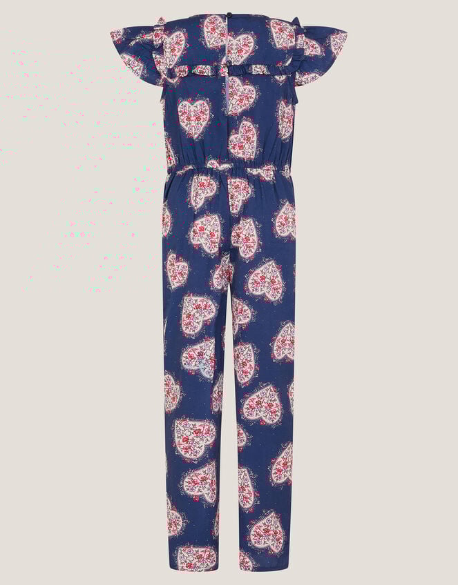 Heart Print Smock Jumpsuit, Blue (NAVY), large