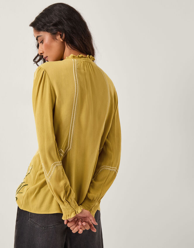 Heidi Floral Embroidered Tassel Blouse, Green (CHARTREUSE), large