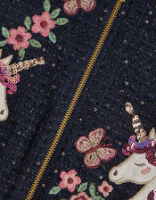 Sequin Unicorn Woven Bomber Jacket, Blue (NAVY), large