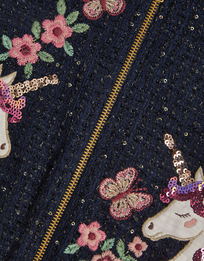 Sequin Unicorn Woven Bomber Jacket, Blue (NAVY), large