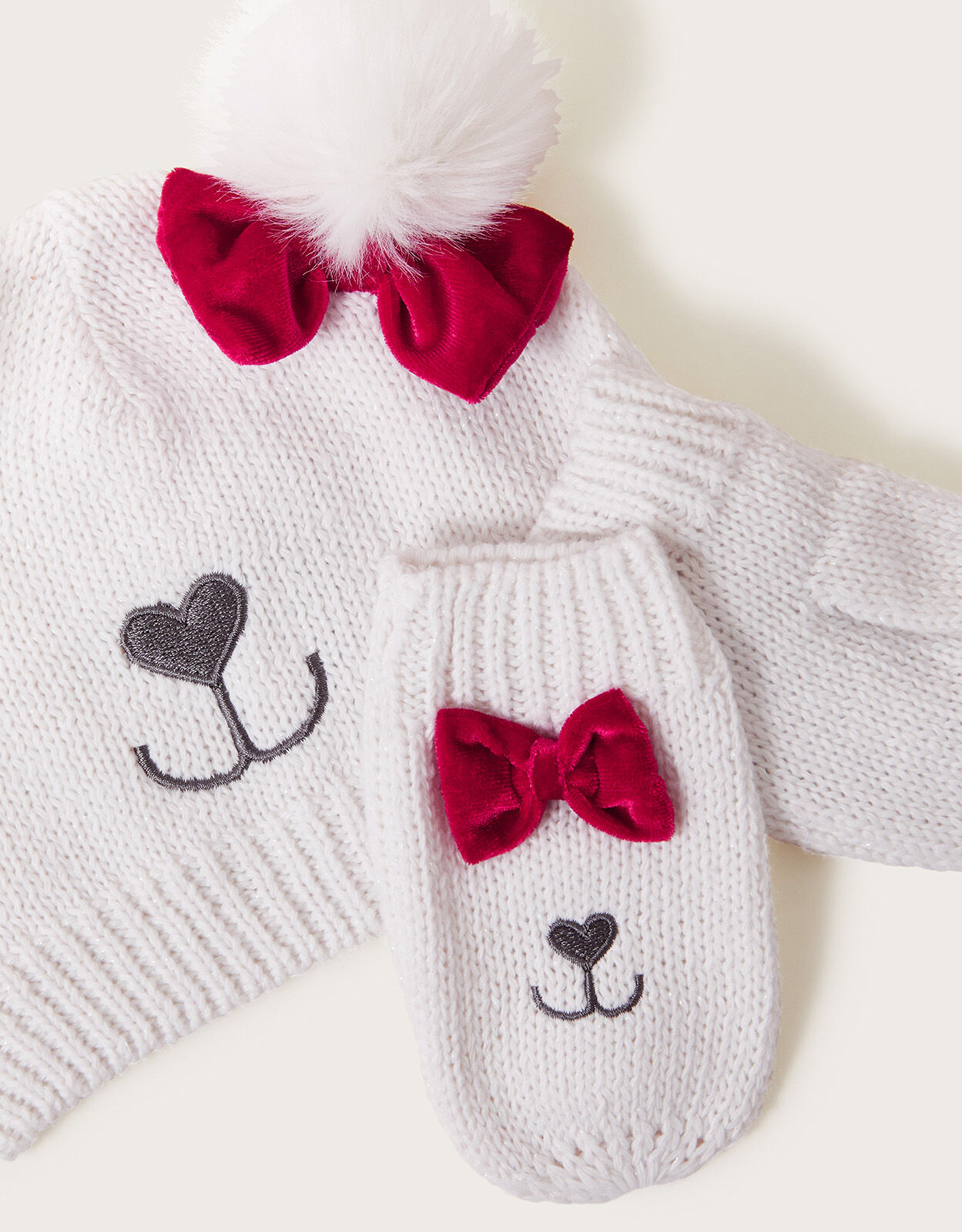 Baby Marie Bow Hat and Gloves Set Ivory