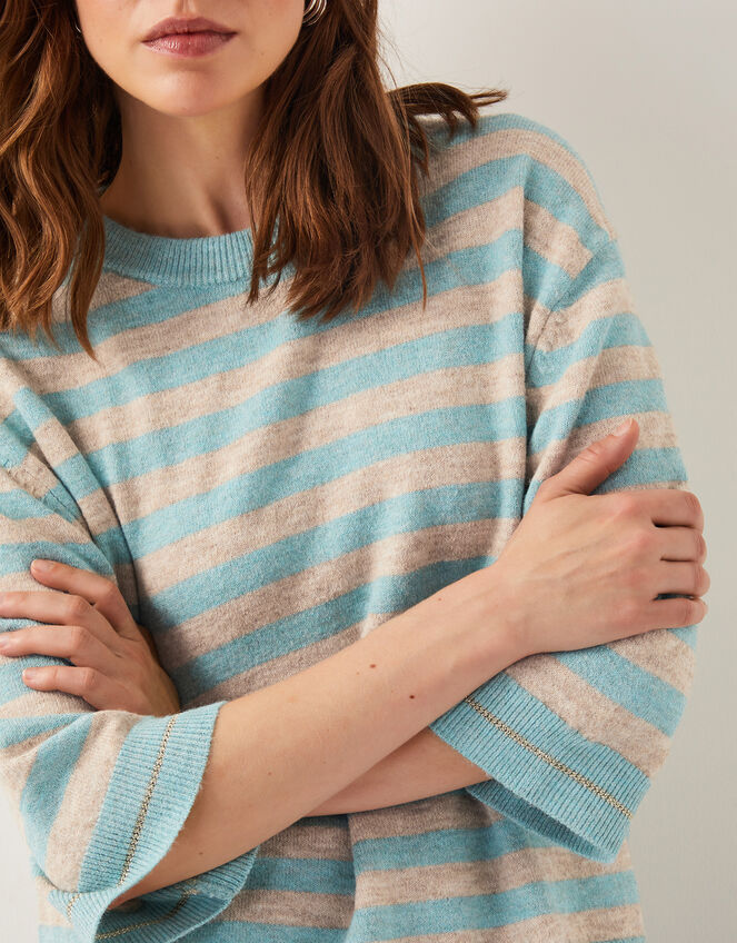 Sammi Stripe Crop Sleeve Jumper, Green (GREEN), large