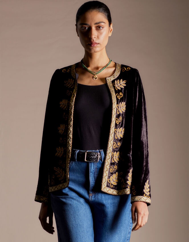 East Zola Embroidered Velvet Jacket, Black (BLACK), large